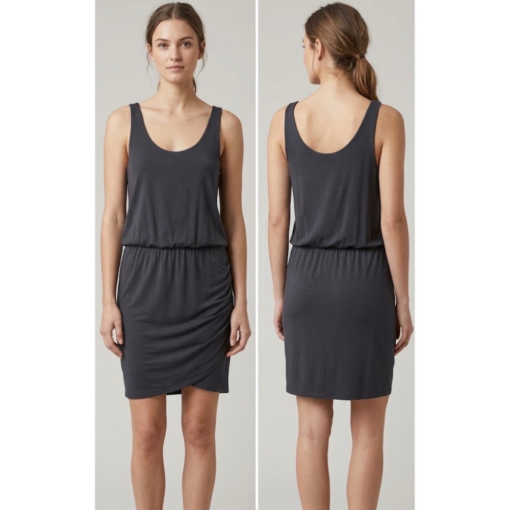 Tart Collections Black Modal Ruched Faux Wrap Sleeveless Dress Size Medium